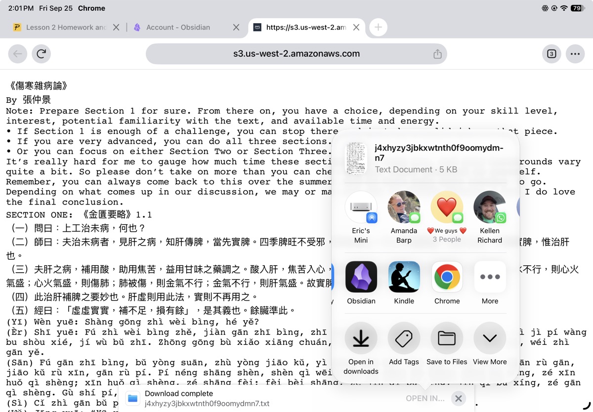 The share sheet, with More at the end of the row of apps